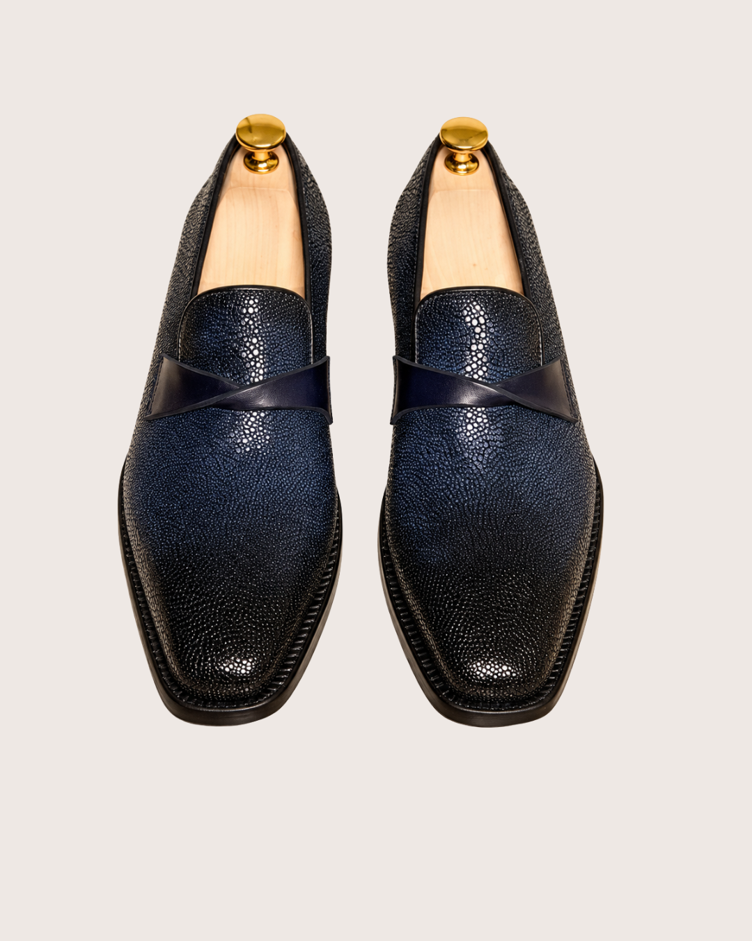 Blue & black patina stingray loafers
