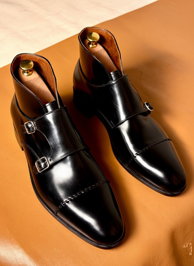 Black monks-strap boots