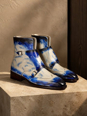 Blue Patina Monk Strap Boots for Men | Hand Welted