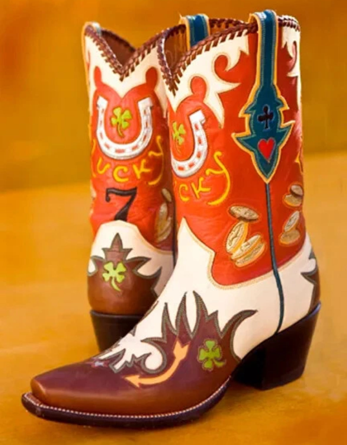 Orange tan lucky cowboy boots