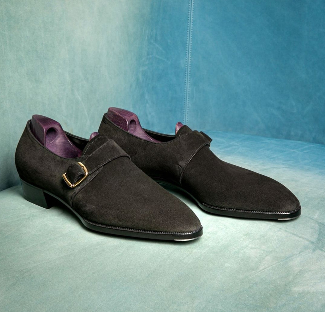 Black suede leather monkstrap