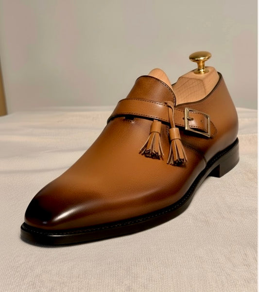 Tan & brown tassel monkstrap