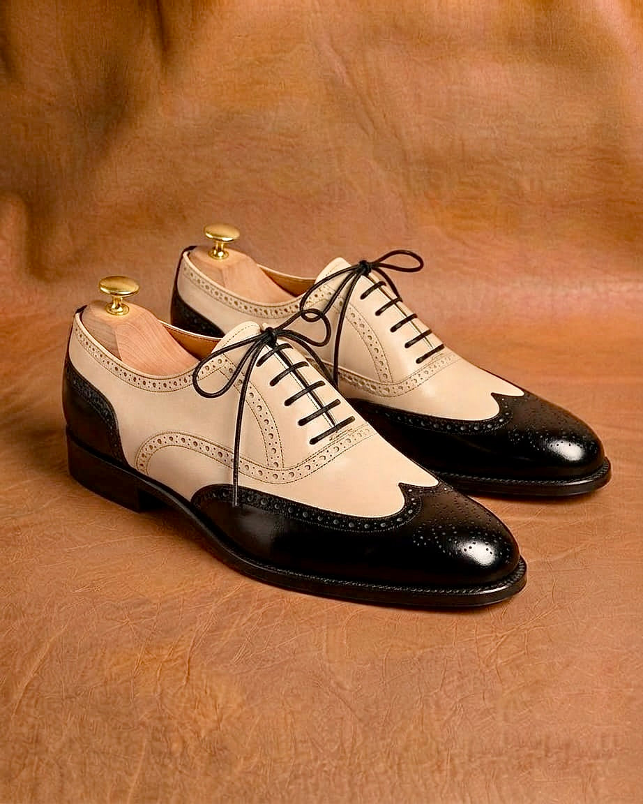 Black & White Wingtip Oxford Shoes for Men