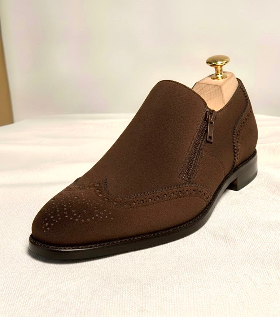 Dark brown suede zipper brogue