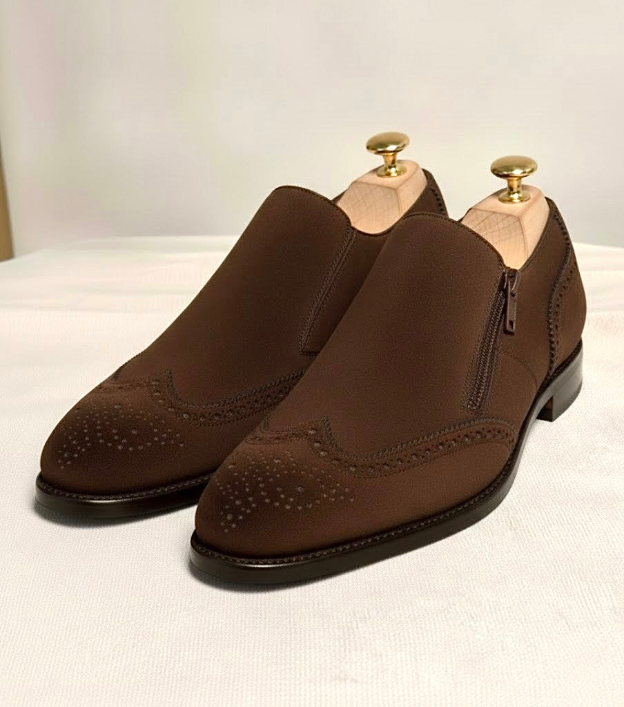Dark brown suede zipper brogue