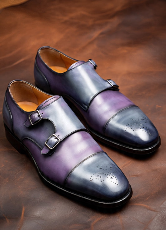 Gray and purple patine monkstrap