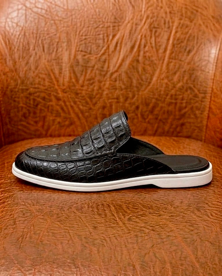 Black Crocodile Mule