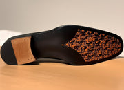 Blue patina penny loafers
