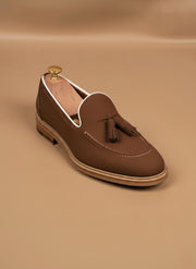 Brown suede tassel loafers