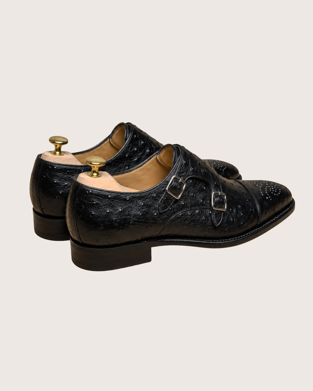 Black ostrich skin monkstrap