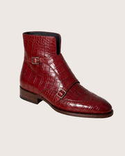 red crocodile monk strap boots for men, genuine skin, handmade