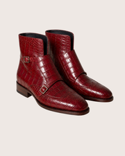 red crocodile monk strap boots for men, genuine skin, handmade