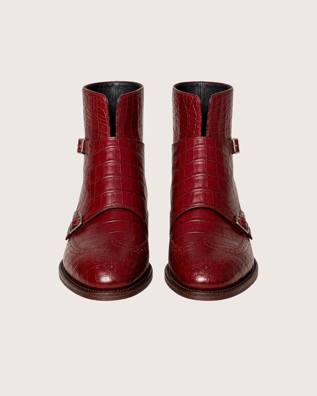 Red crocodile monkstrap boots