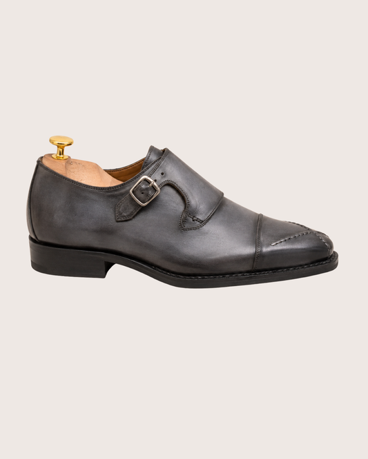 Gray patina cross stitched monkstrap