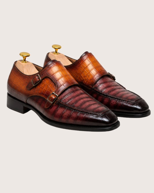 Patina crocodile double monkstrap