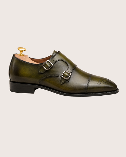 Olive green patina monkstrap