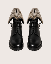 Stacked leather heel on a black Jäger boot