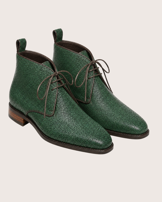 Green stingray derby boots