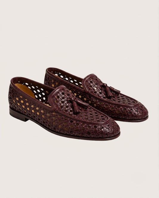 Burgundy Intrecciato tassel Loafers