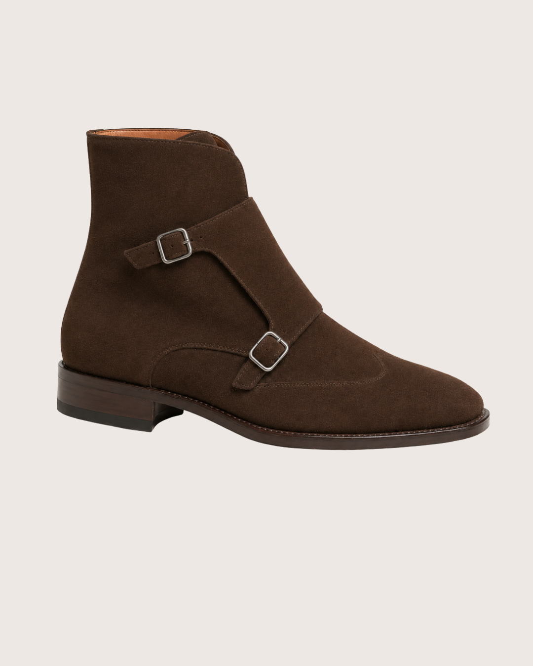 Dark brown suede monkstrap boots