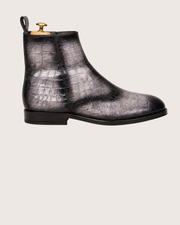 Gray and black patina boots
