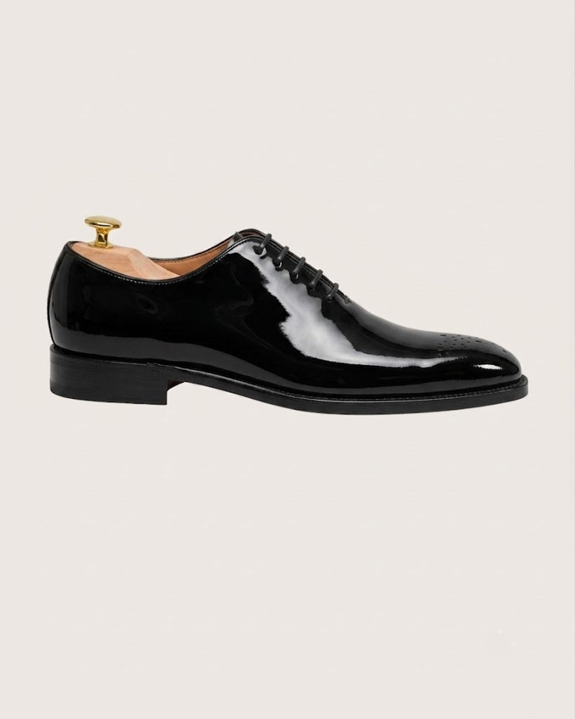 Black patent wholecut oxford