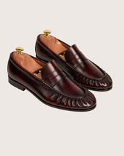 burgundy penny loafers for men, handmade dress loafer