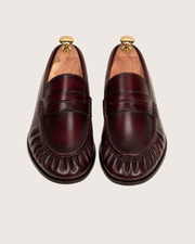 burgundy penny loafers for men, handmade dress loafer