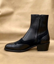 Black Cuban Heel Zip Boots for Men
