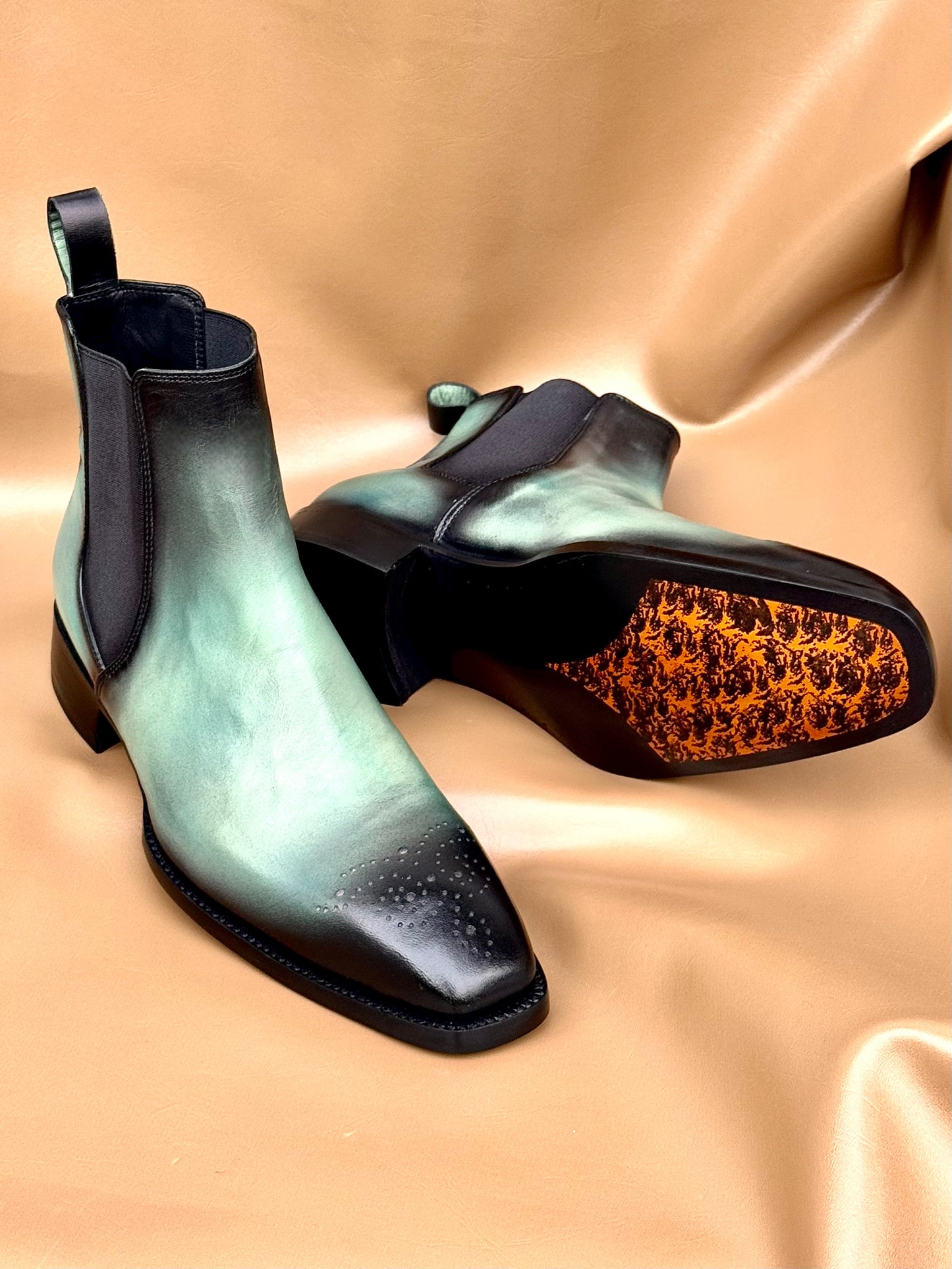 Cyan green chelsea boots