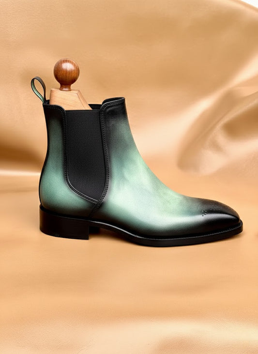 Cyan green chelsea boots