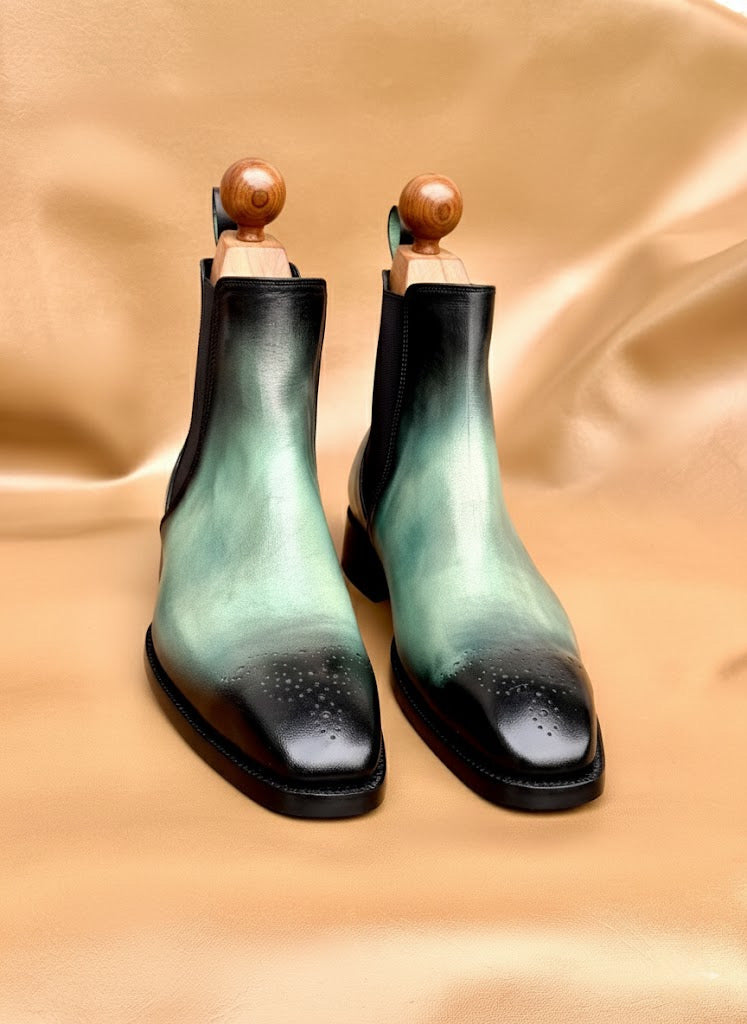 Cyan green chelsea boots