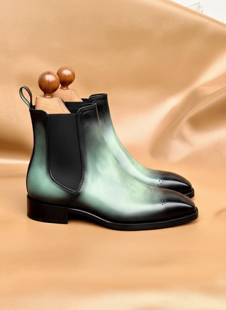 Cyan green chelsea boots