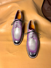 Gray Patina Purple Highlights Norwegian Stitch Derby Shoes