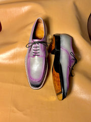Gray Patina Purple Highlights Norwegian Stitch Derby Shoes