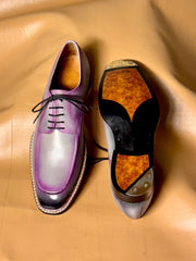 Gray Patina Purple Highlights Norwegian Stitch Derby Shoes