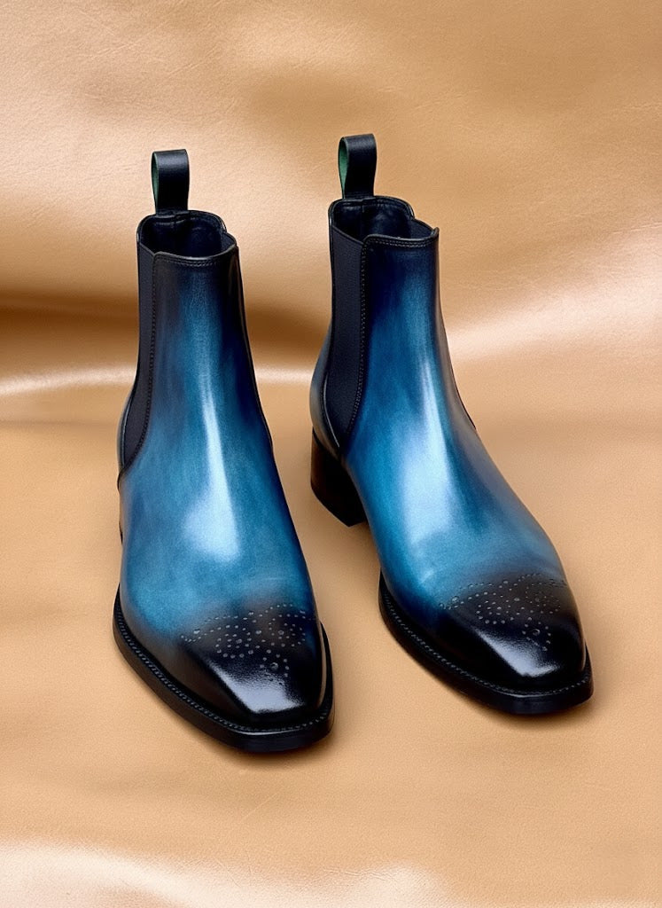 Men's Blue Patina Chelsea Boots
