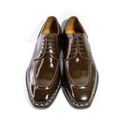 brown norwegian stitch derby shoes with split toe apron, handmade