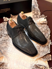 gray stingray texture derby shoes for men, handmade
