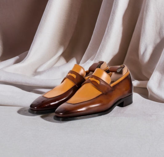 Brown & beige penny loafers