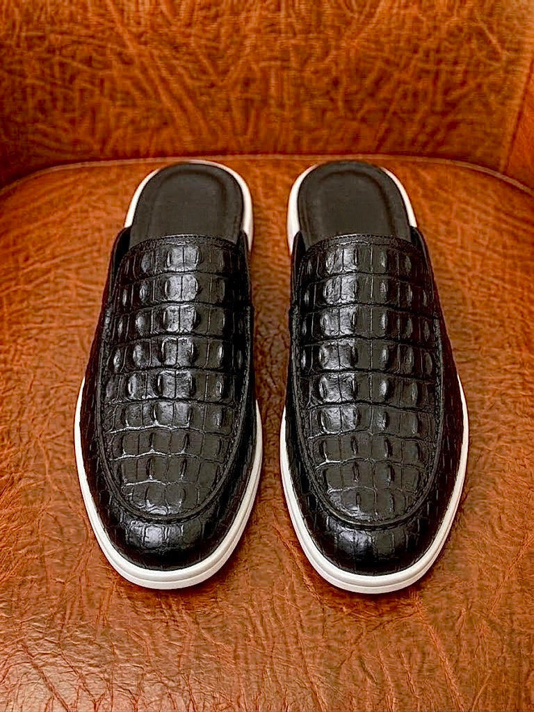 Black Crocodile Mule