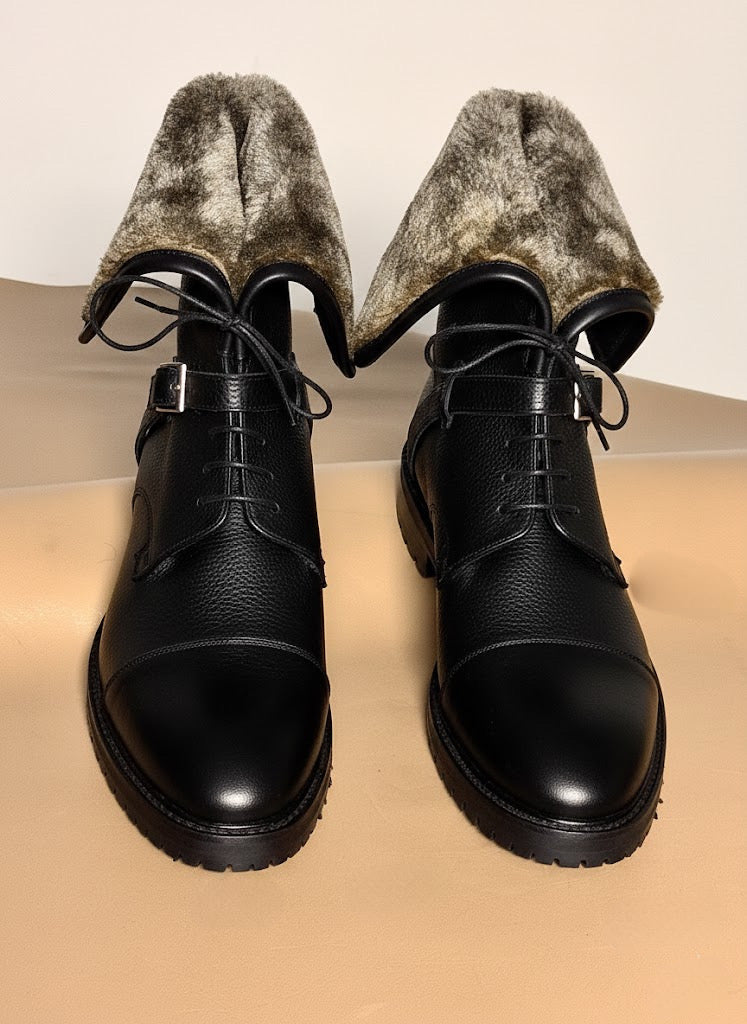 The Jäger, men's black leather boots, three quarter view