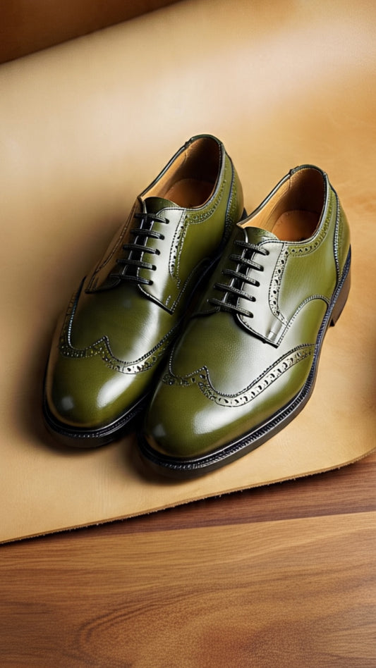 Olive green wingtip oxford