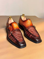 Patina crocodile double monkstrap