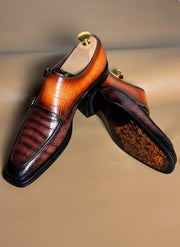 Patina crocodile double monkstrap