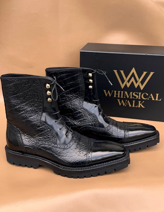 Black Norwegian Stitch Boots