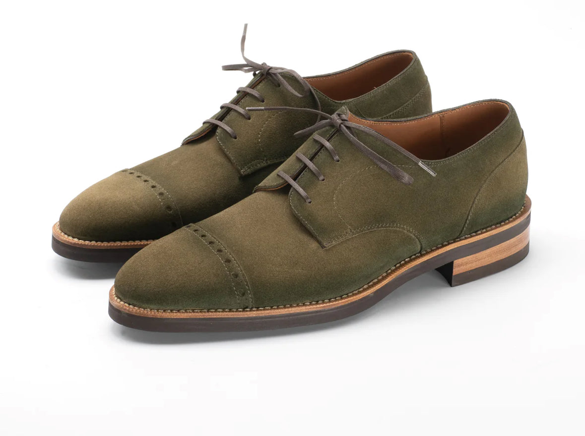 Green suede leather oxford