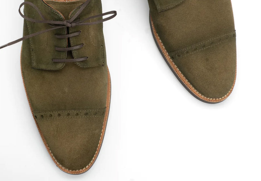 Green suede leather oxford