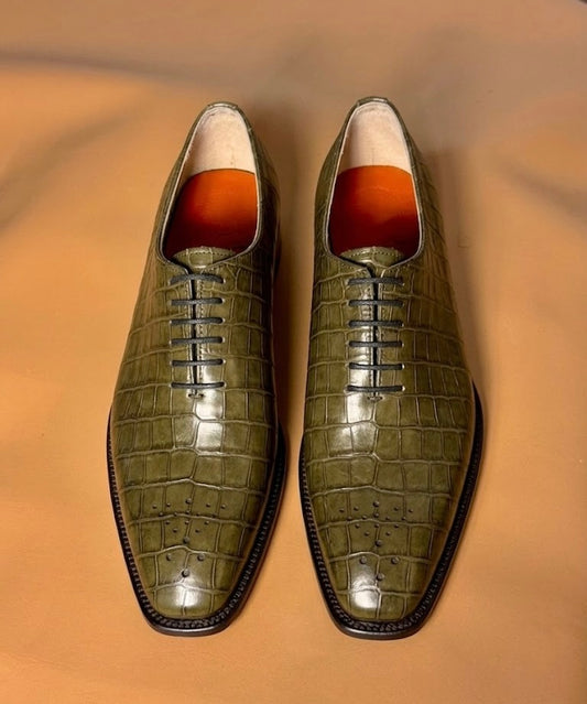 Olive Green crocodile oxford