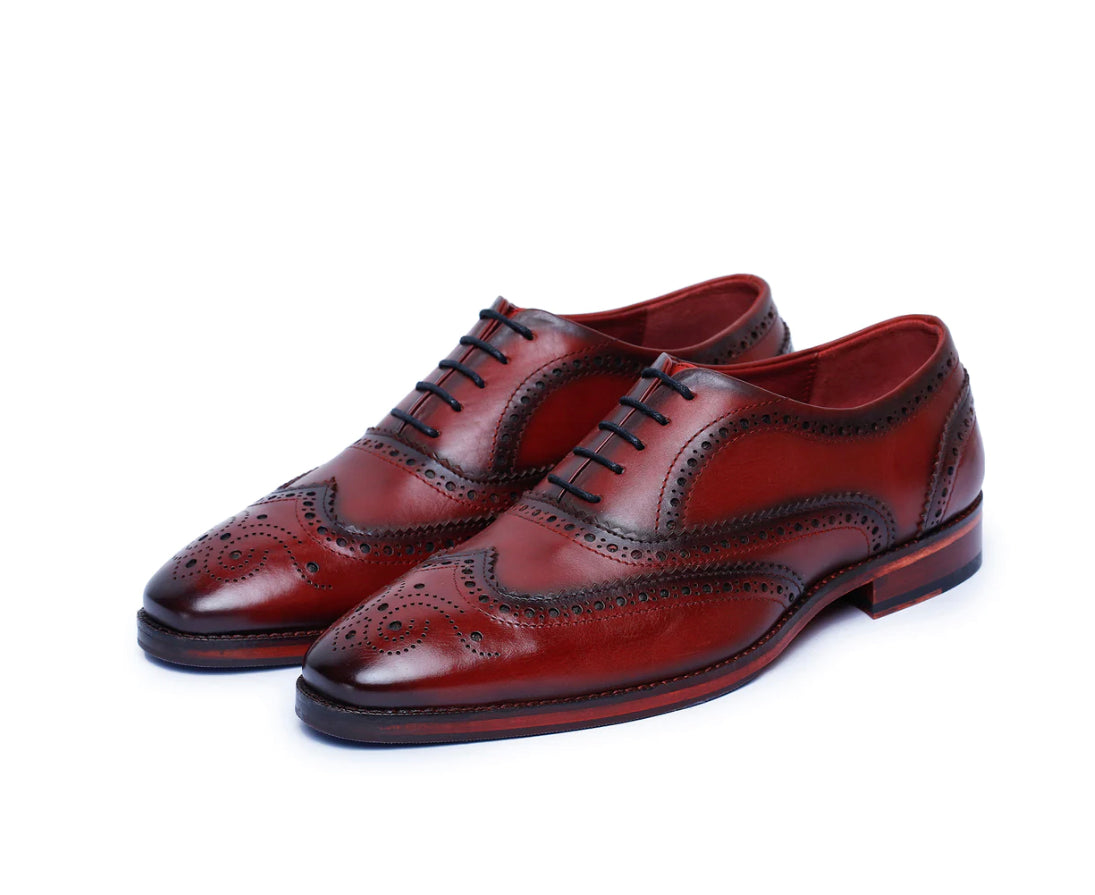 Wine red wingtip Oxford leather shoes - Whimsical Walk